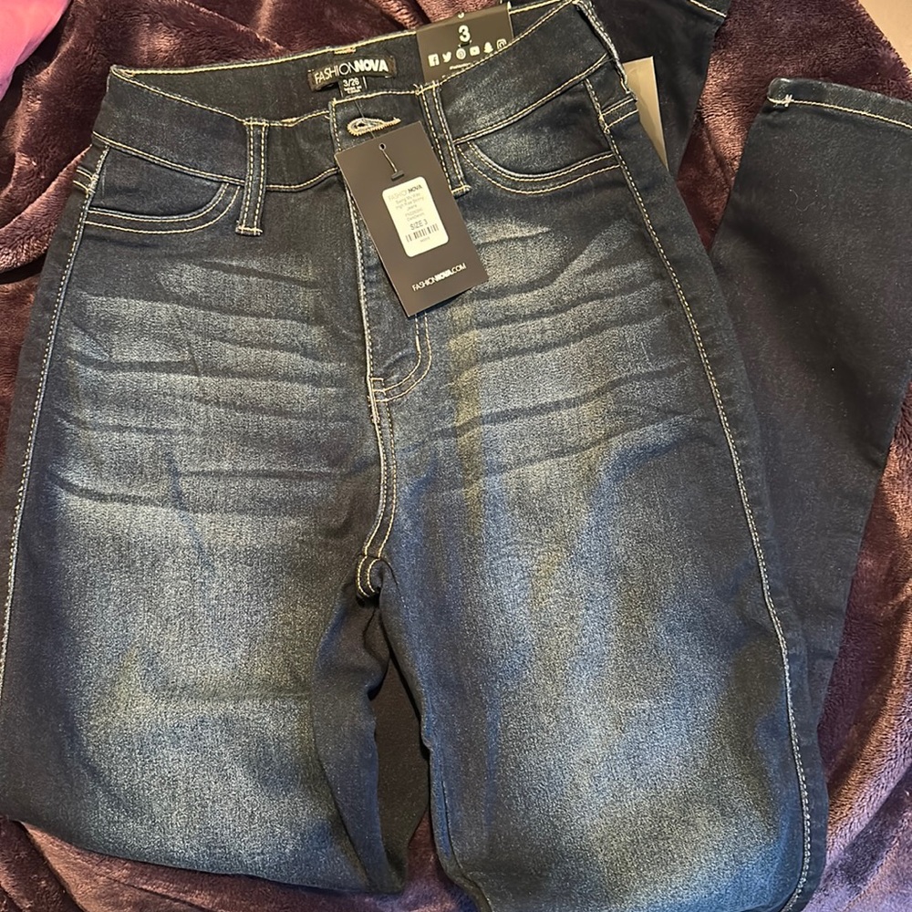 Fashion Nova dark wash high rise skinny jeans